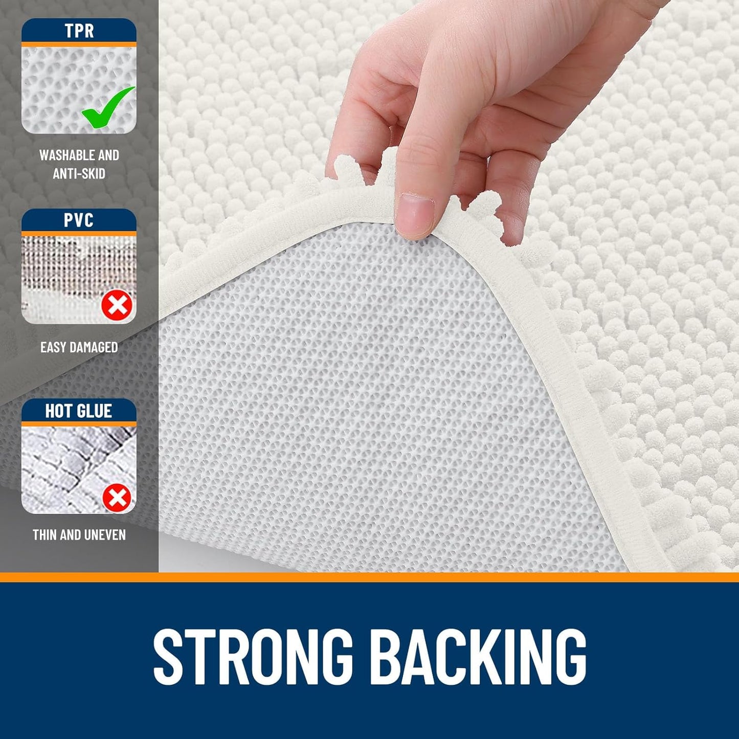 OLANLY Bathroom Rugs 47x17, Extra Soft Absorbent Chenille Bath Rugs, Rubber Backing Quick Dry, Machine Washable Bath Mats for Bathroom Floor, Tub and Shower, Home Decor Accessories, Ivory