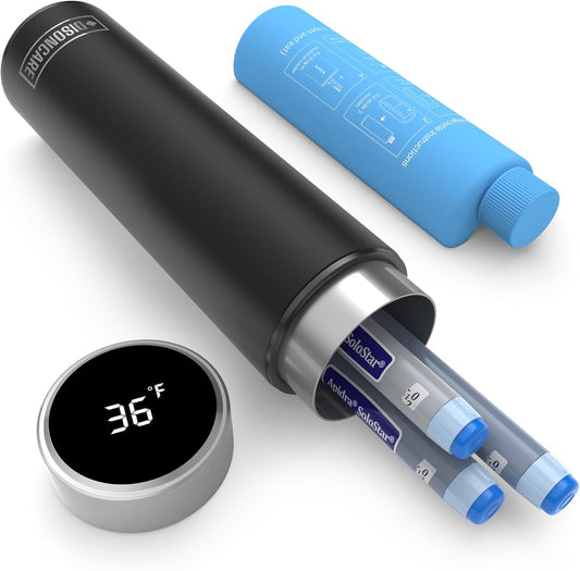 DISONCARE Odyssey 3Pens Insulin Cooler Travel Case Digital Display, Medication Cooler for Travel, TSA Approved Ice PackS, Diabetic Medical Organizer, EpiPen Bag with QR Medical Tag (Midnight Black)