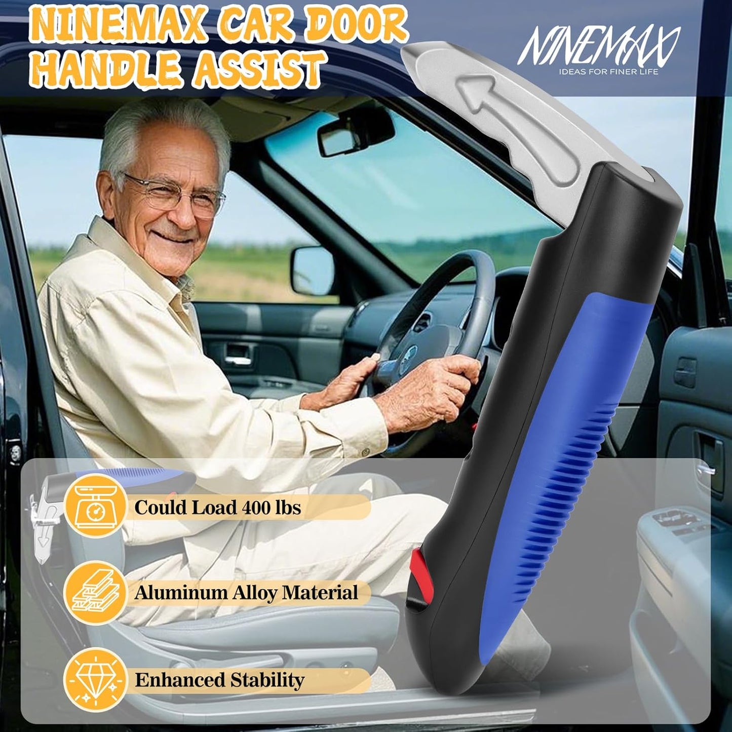 Car Door Handle for Elderly Car Handle Assist Support, Auto Grab Handles, Portable 3 in 1 Car Door Cane for Seniors, Handicap (1 pc)