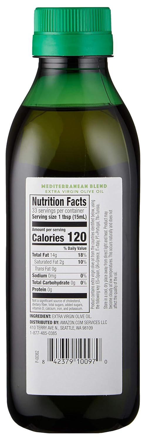 Amazon Fresh, Mediterranean Extra Virgin Olive Oil, 16.9 Fl Oz (Pack of 2)