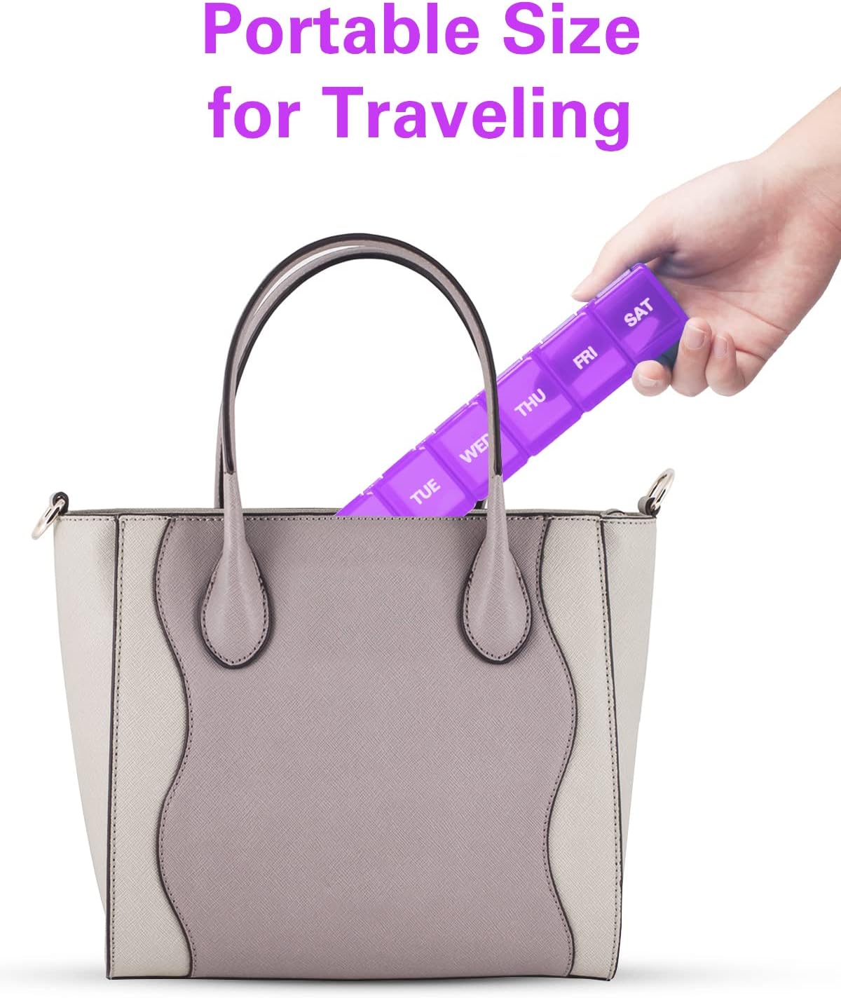 BUG HULL Weekly Pill Organizer Large 2 Packs, Extra Large Travel Pill Organizers, Pill Box 7 Day, Travel Pill Case, Medicine Pill Organizer for Vitamins, Supplements and Medication (White+Purple)