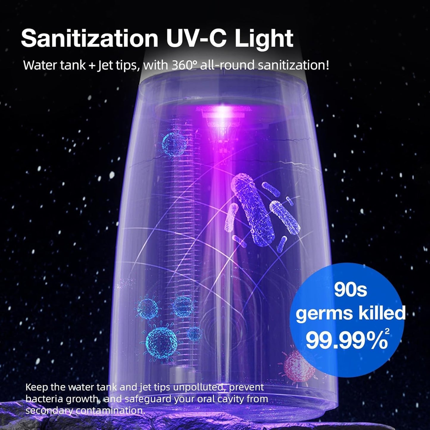 Water Dental Flosser Cordless with UVC Light, 3 Modes Portable Oral Irrigator, IPX7 Waterproof, 300ML Tank, Electric Teeth Cleaner for Tonsil Stones, Home & Travel Use