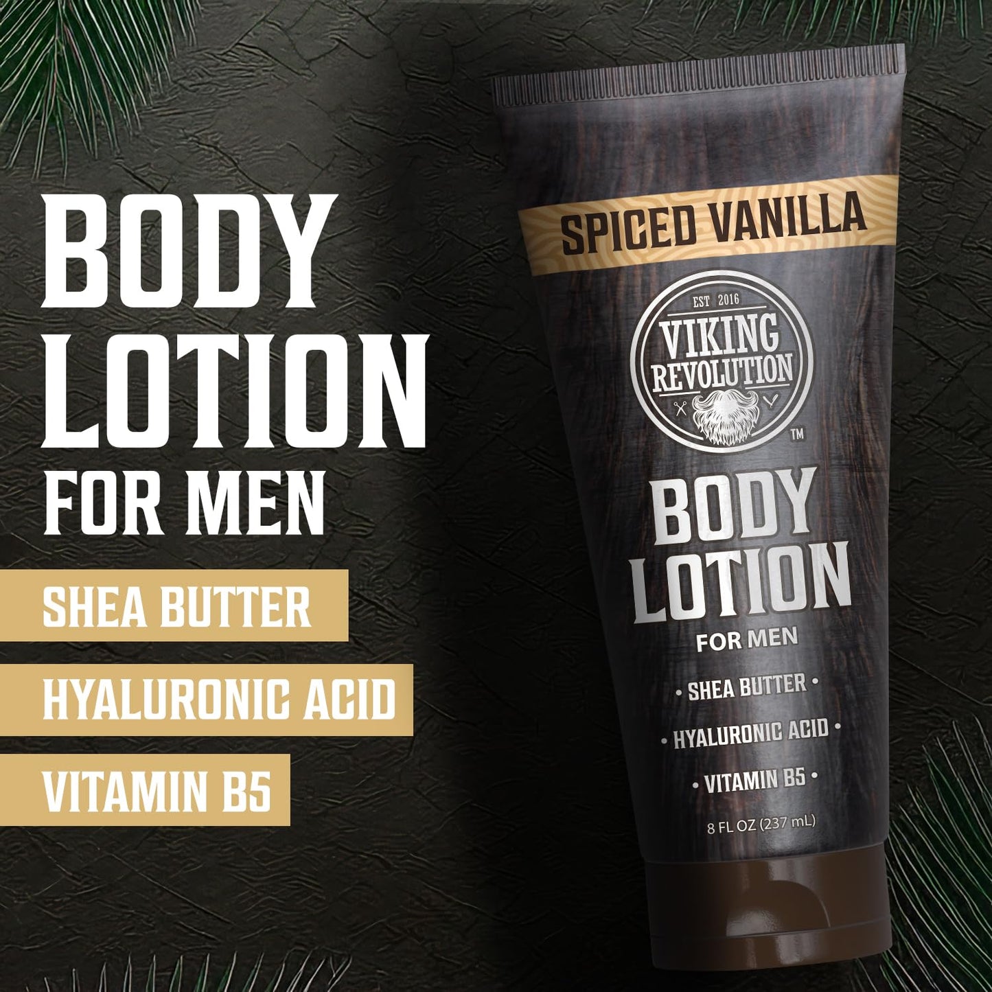 Viking Revolution Spiced Vanilla Body Lotion for Men – Mens Lotion for Dry Skin with Shea Butter, Hyaluronic Acid and Vitamin B5 – Nourishing Mens Body Lotion for Hydrated and Smooth Skin - 8oz,1 Pack