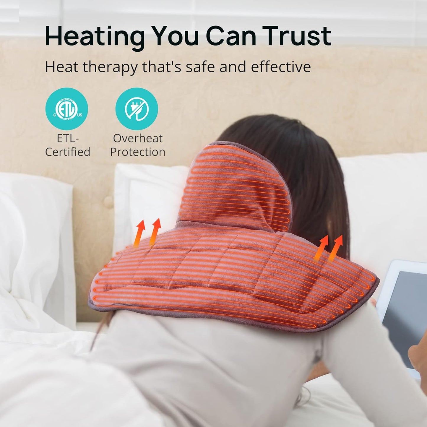 Heating Pad, Weighted Heating Pads for Cramps, 14'' x 20'' Electric Heating Wrap for Neck and Shoulders, 4 Heat Settings, Fast-Heating Technology, Auto Shut-Off (Gray)