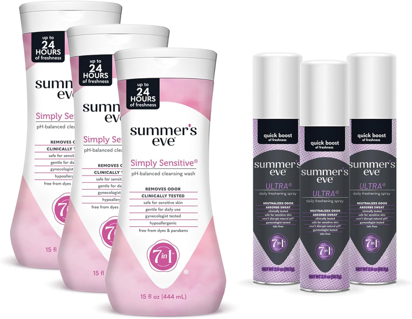 Summer's Eve Cleansing Wash | 15 Ounce | (Pack of 3) and Summer's Eve Freshening Spray | Ultra | 2 oz Size | Pack of 3 | pH Balanced, Dermatologist & Gynecologist Tested