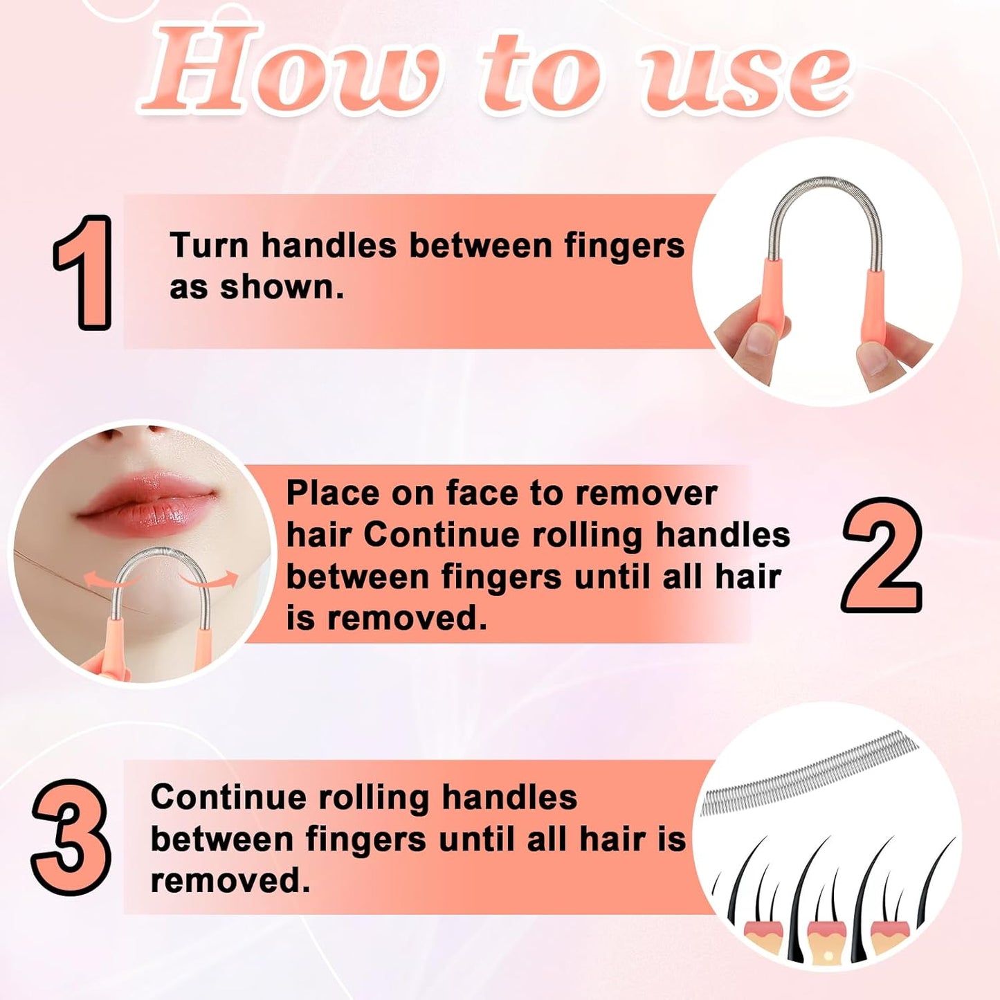 6 Pieces Facial Hair Remover Spring Eyebrow Face Epilator Coil Portable Hair Remover Spring Threading Tool Hair Remover Spring Epilator for Women Chin Cheek Mustache Upper Lip