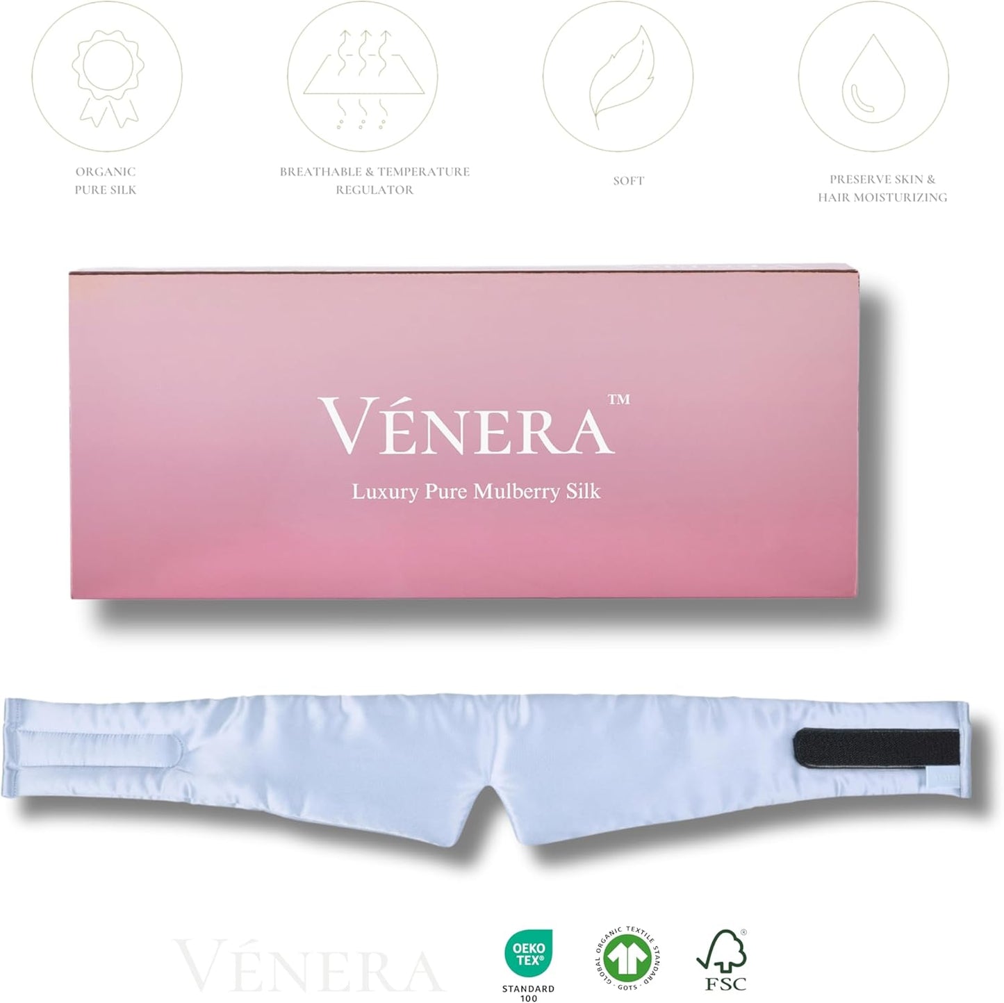 Silk Eye Mask - 100% Pure Mulberry 22 Momme Silk Sleep Mask, Adjustable Sleep Mask for Women and Men(Adjustable, Cloud Blue)