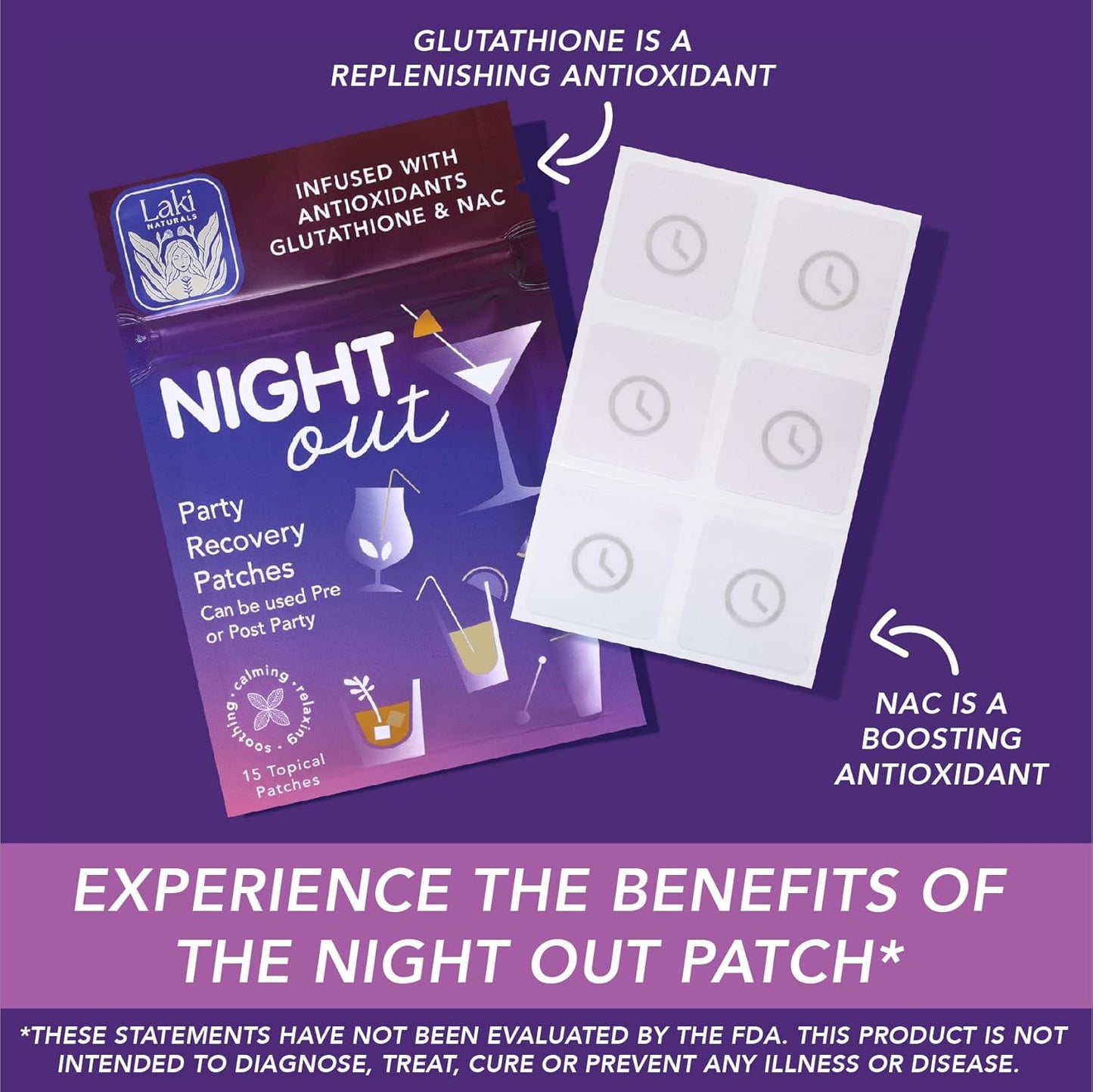 Laki Naturals Night-Out Patch (Pack of 15) | Reclaim Your Vitality and Equilibrium After Parties, Bars and Fun