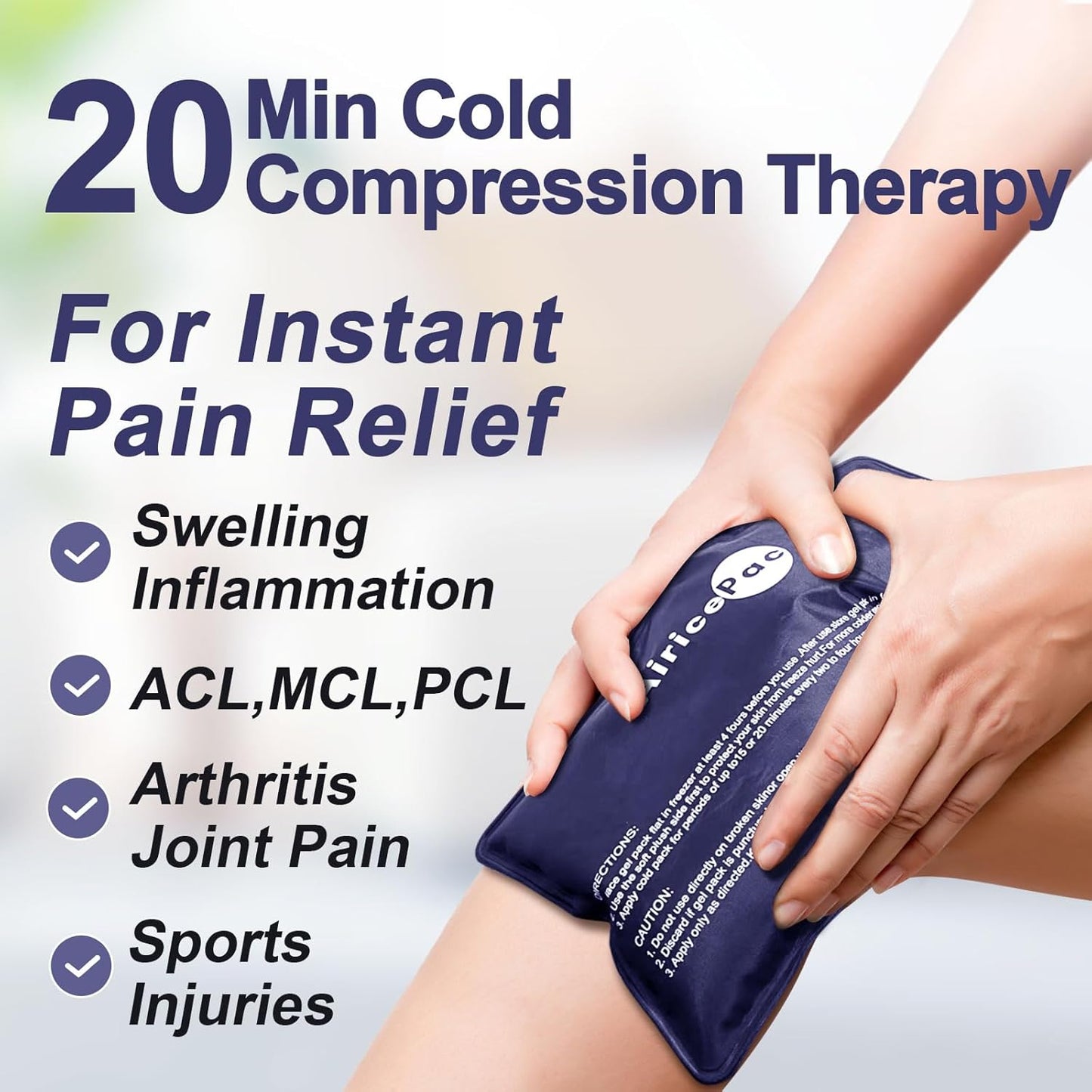 Ice Packs for Injuries Reusable,10”x 14” Gel Cold Pack for Knee Neck Shoulder Ankle Elbow Hip Back Pain Relief, Cold Compress Therapy for Swelling, Bruises, Surgery, Blue, 2 Pack