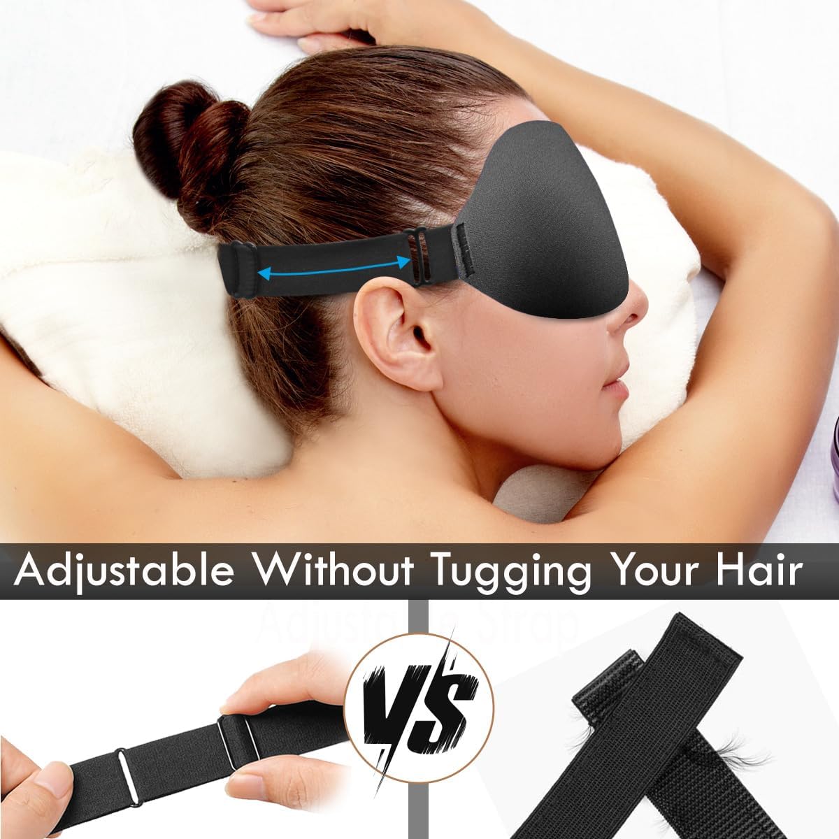 3D Sleep Mask for Side Sleepers – 100% Light Blocking Eye Mask for Sleeping, Zero Eye Pressure, Soft Breathable Memory Foam, Adjustable Strap for Travel, Men & Women (Black)