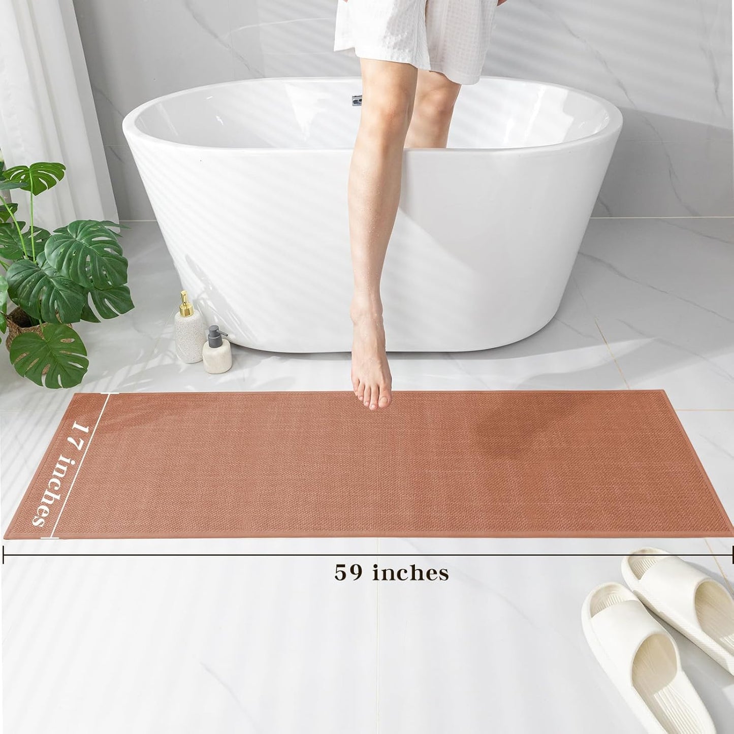 chakme Bathroom Rugs Mat 59x17, Ultra Thin Non Slip Bath Rug Runner Quick Dry Absorbent Bath Mat for Bathroom, (Dark Pink, 59"x17")