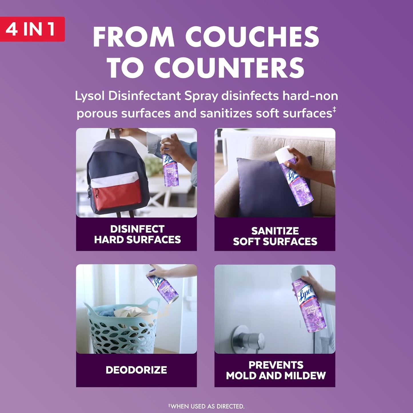 Lysol Disinfectant Spray, Sanitizing and Antibacterial Spray, For Disinfecting and Deodorizing, Lavender & Cotton Blossom Scent, 19 Oz (Pack of 2)