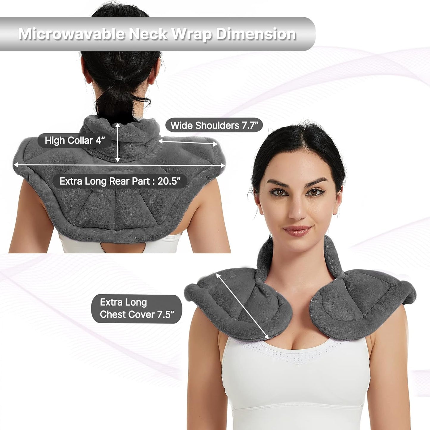 Neck Heating Pad Microwavable for Shoulders, Warmer Wrap Microwave Heating Pad for Neck and Shoulders for Pain Relief - Gray