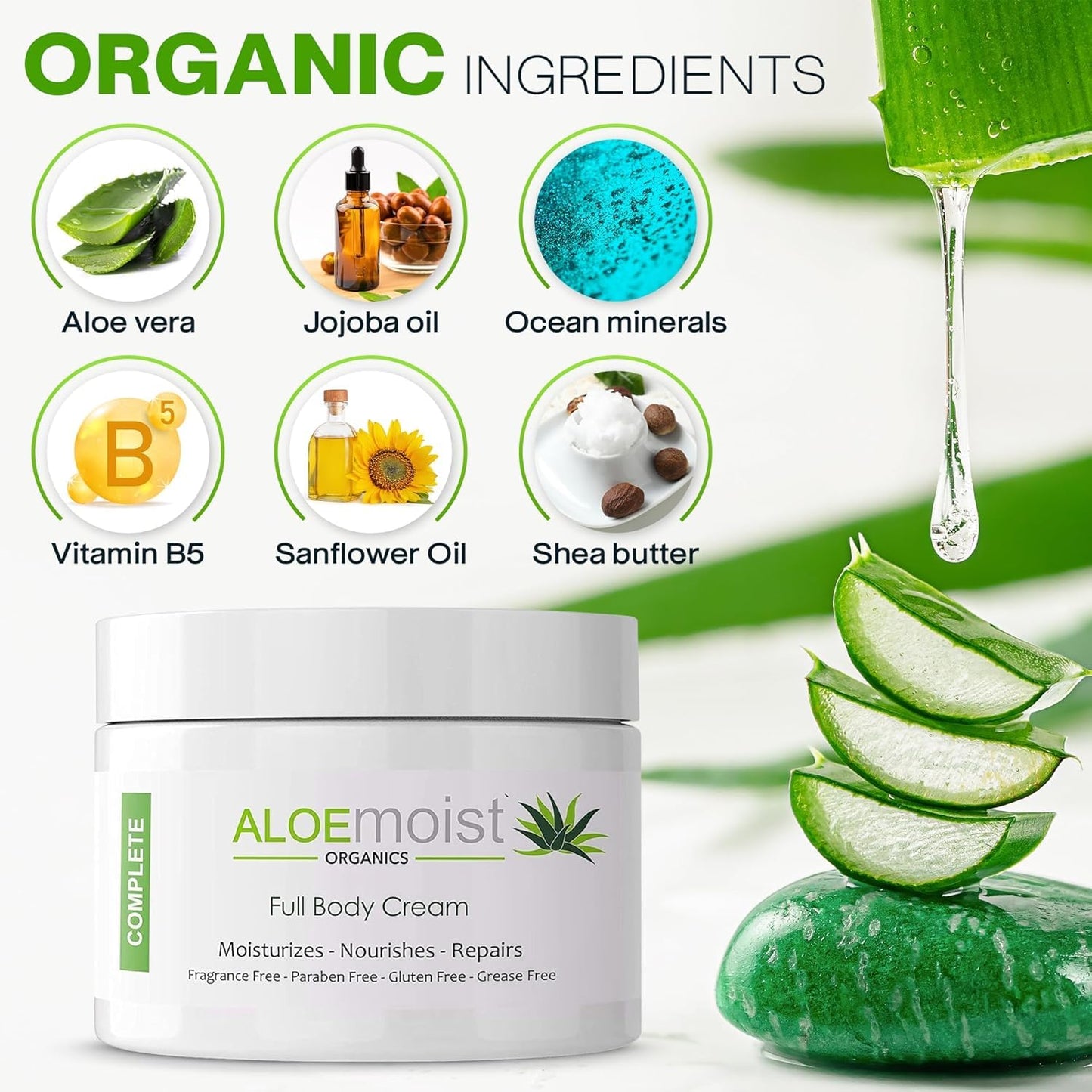 Organic Aloe Vera Lotion - Face & Body Moisturizing Cream with Natural Aloe Vera, Vitamin E Oil, Vitamin C, Retinol Cream, Shea Butter – Anti Aging Face Moisturizer for Women, Dry Skin (2 oz)