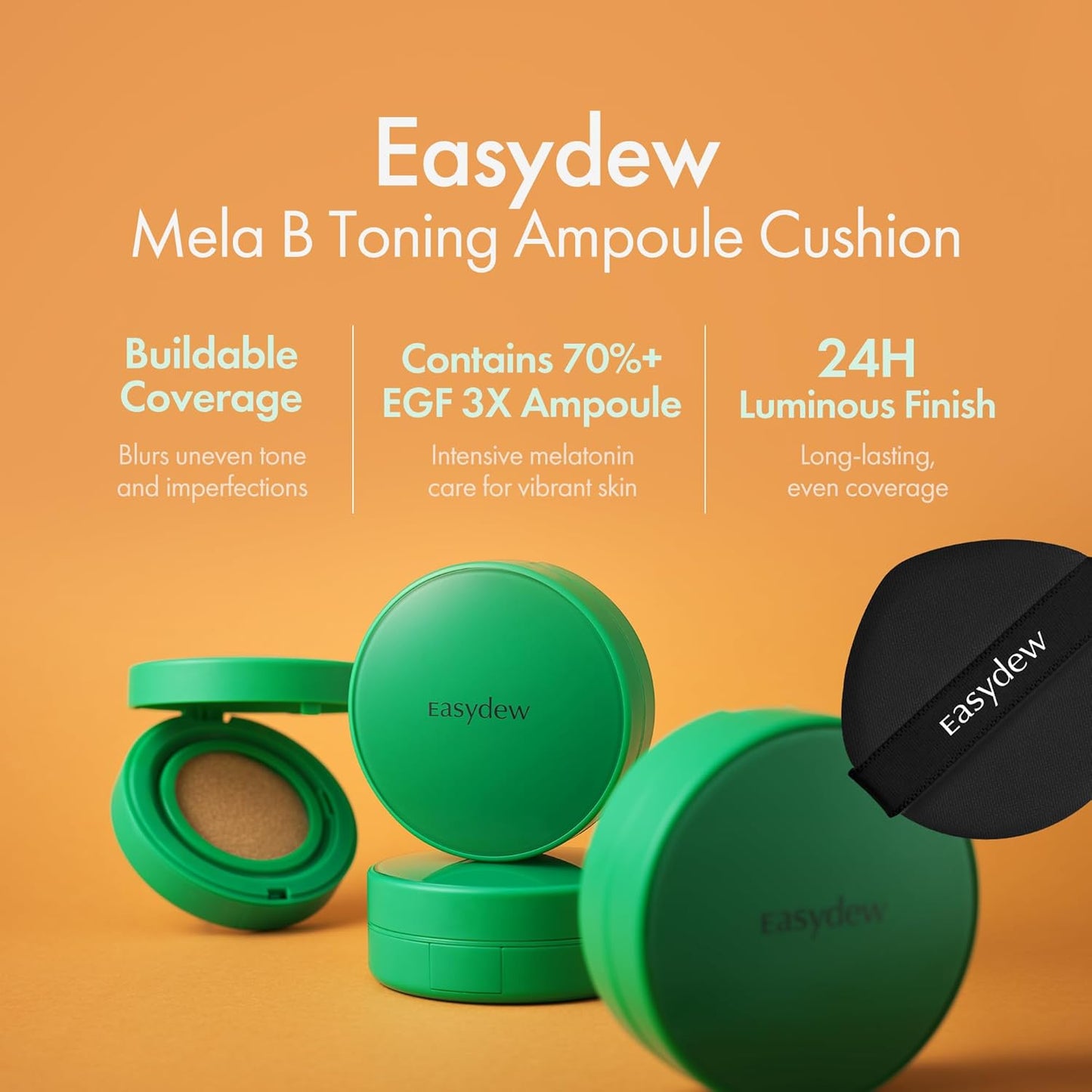 Easydew Mela B Toning Ampoule Cushion Refill - 3-in-1 Age-Defying Sun Shield Full Coverage Cushion Foundation with Niacinamide & Hyaluron-Vital C - Face Makeup Korean Skin Care 0.45 oz (#41 Chestnut)