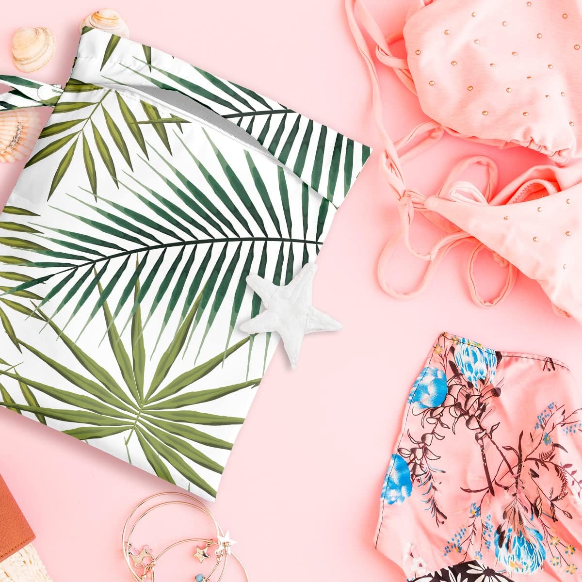 Wet Bag, Wet Dry Bag, Wet Bag for Swimsuit, Travel, Beach, Pool, Diapers, Dirty Yoga Gym Clothes, Makeup Bag, Waterproof Tropical Palm Leaves Decor Jungle Palm Leaf Favors