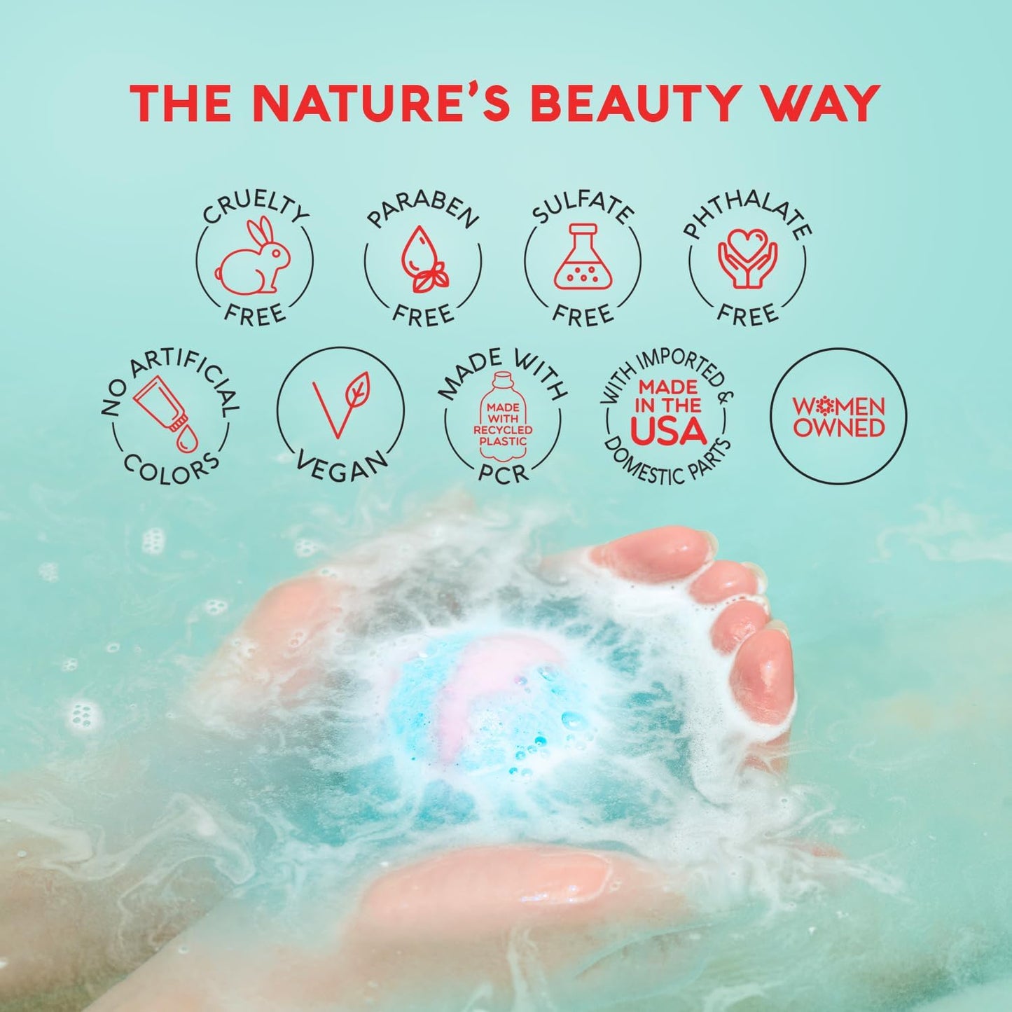 Nature's Beauty Unicorns & Rainbows, Pink Jasmine & Strawberry Scent Bath Bomb for Kids Multi-Pack - Natural, Non-Staining, Fun Bubbly Fizzy Spa Bomb, Made w/Coconut Oil + Witch Hazel, 5.5oz (4 Pack)