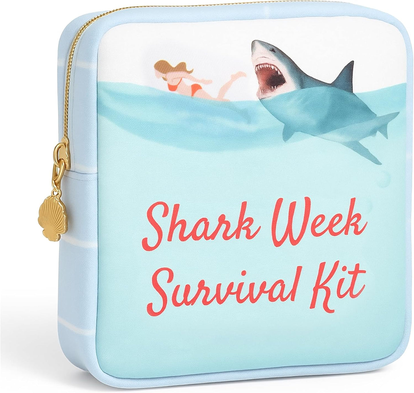 Primo Lines Period Bag for School – Compact Discreet Tampons & Pad Pouch with Waterproof Lining, Cute & Stylish Period Pouches for Teen Girls for School and Travel, First Period Kit (Shark Gifts)