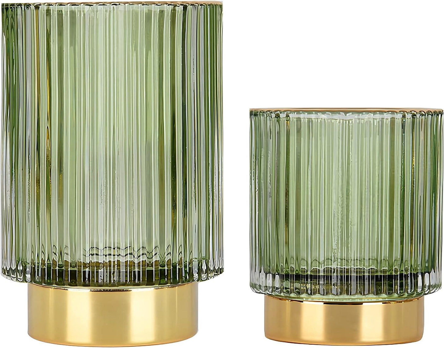 DASITON Makeup Brush holder Organizer, Crystal Cosmetic Makeup Brush Glass Brushes Storage Holder, Vintage Make Up Brush Cup Pen Pencil Holder striped vase(Green S+L)