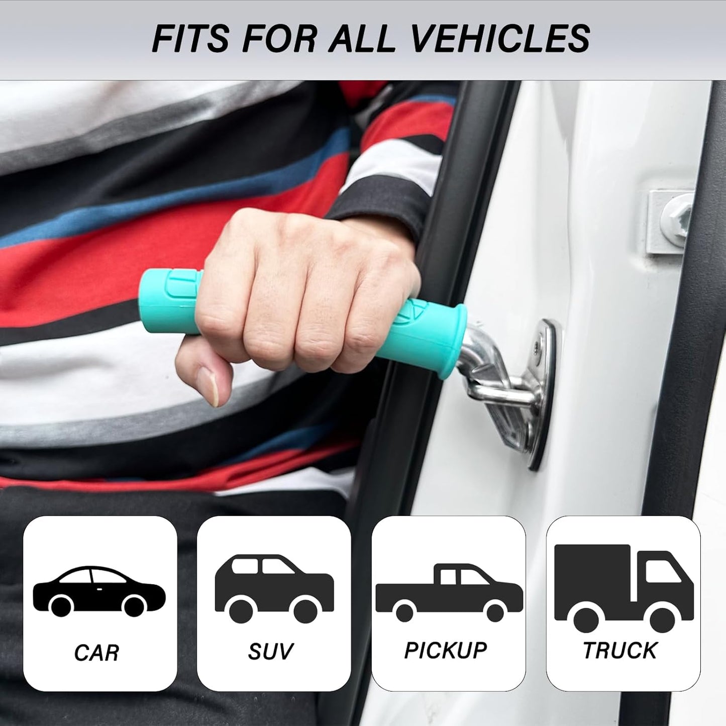 2 Pack Seniors Car Door Handle Assisted Portable Vehicle Support Handle Easy Sit Aid Car Latch Handle for Seniors and Disabled Support Up to 400 lbs (Green - 1 Pack Handle + Strap)