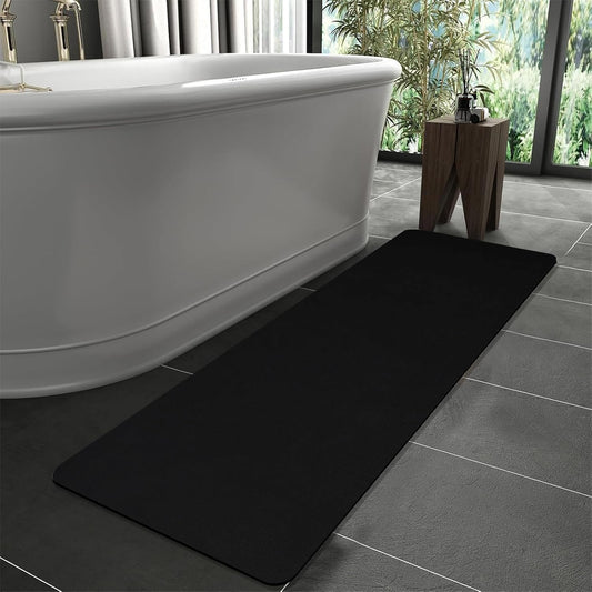 Diatomaceous Earth Bath mat Bathroom Rugs Super Absorbent Quick Dry Non Slip Bath Mat Thin Bathroom Floor Mats Fit Under Door-Shower Rug for in Front of Bathtub Shower, Black, 23.6"x66.9"