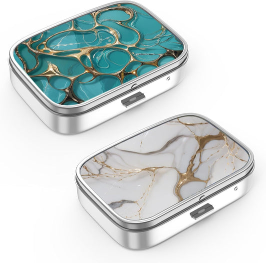 Pill Box 2 Compartment Small Pill Case,Portable for Pocket or Purse Pill Organizer Pill Container Holder to Hold Vitamins, Medication, Fish Oil and Supplements(2PCS)