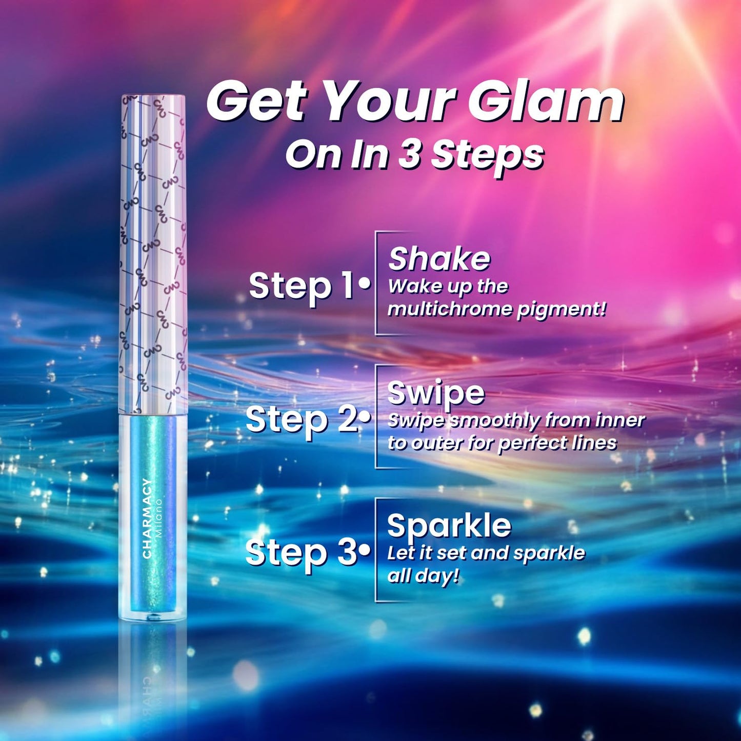 CHARMACY Chameleon Liquid Eyeliner, Liquid Glitter Eyeliner, Highly Pigmented, Metallic MultiColor Shifting waterproof Eyeliner, Ultra-Fine Tip, Longwearing, Smudge-proof (#308)