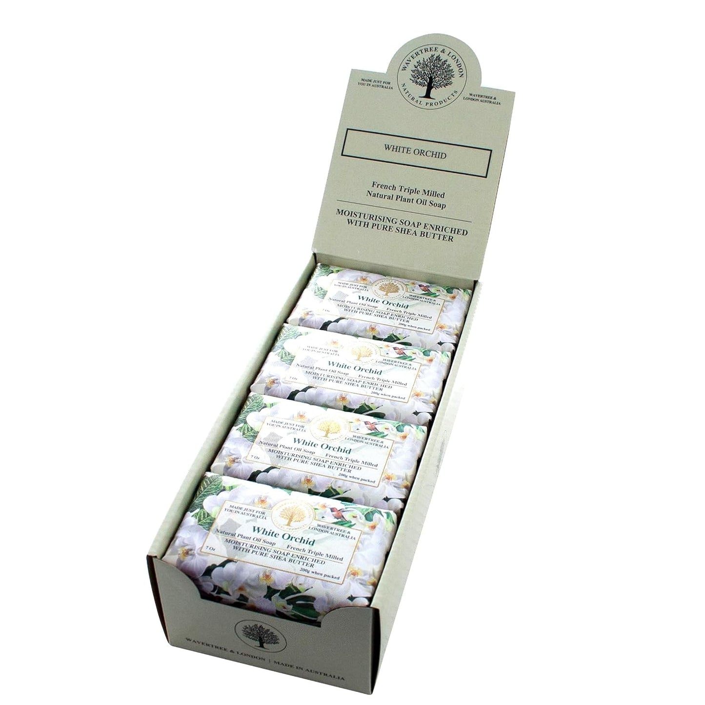 Wavertree & London White Orchid Scented Natural Soap (8 Bars), 7oz Moisturizing French Triple Milled Soap Bars enriched with shea butter - Pure Plant Oil Bath & Body Bars for All Skin Types