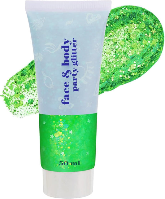 Go Ho Light Green Face Body Glitter,Sparkly Face Glitter Makeup,Light Green Face Paint Holographic Chunky Sequins Glitters for Eye Lip Hair Nails,Festival Rave Accessories