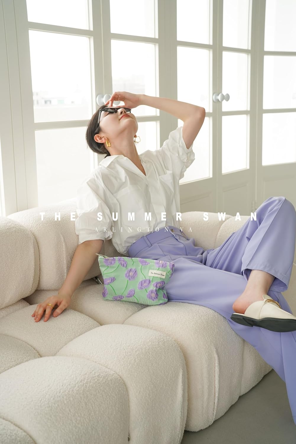 Summer Swan | Large Floral Mid-day Clutch | Period Kit & Hygiene Bag | Skincare Bag (Color Block Floral Purple)