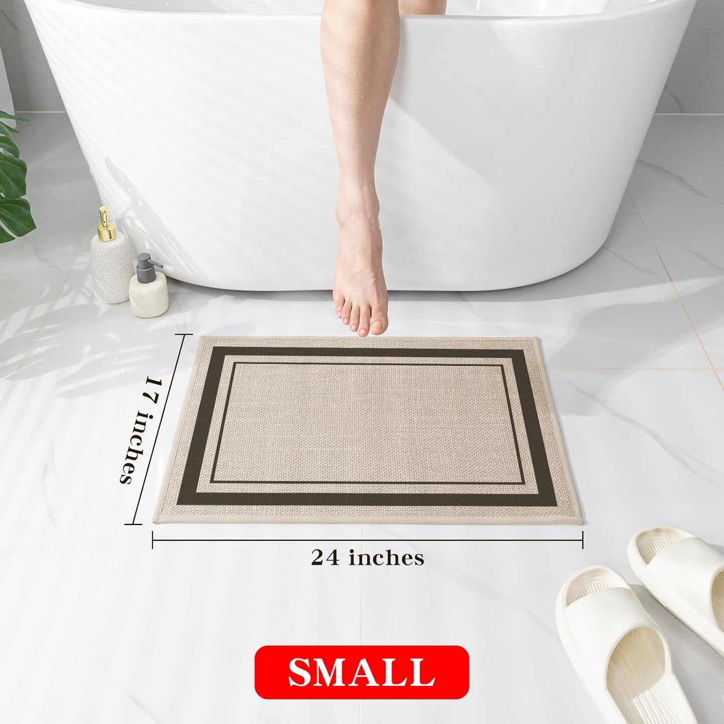 chakme Bathroom Rugs Mat 24x17, Ultra Thin Non Slip Bath Mat Small Quick Dry Absorbent Bath Mat for Bathroom, (Light Beige, 24"x17")