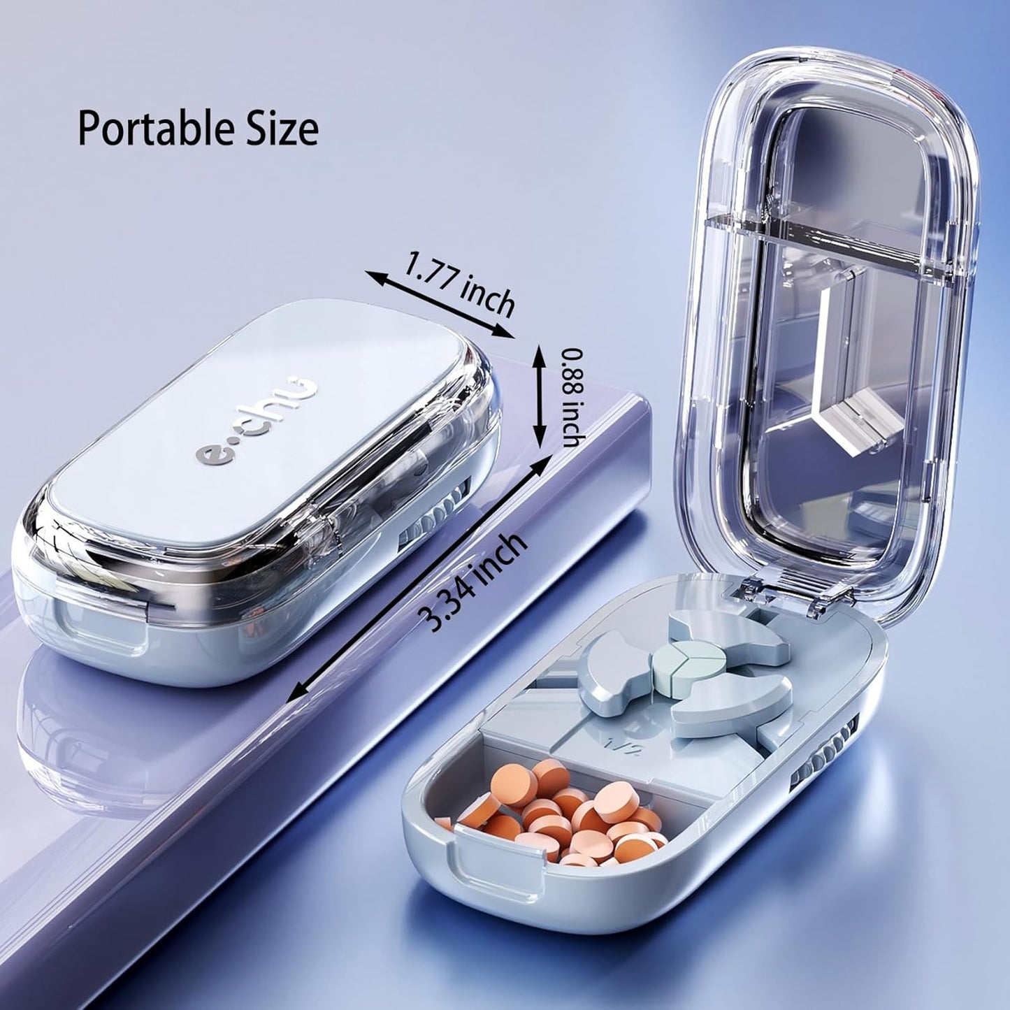 Pill Cutter Splitter for Small and Tiny Pills - Adjustable Pill Splitter with Centering Device for Cutting Multiple Pills, Accurate Alignment and Easy to Use (1/3 Blue)