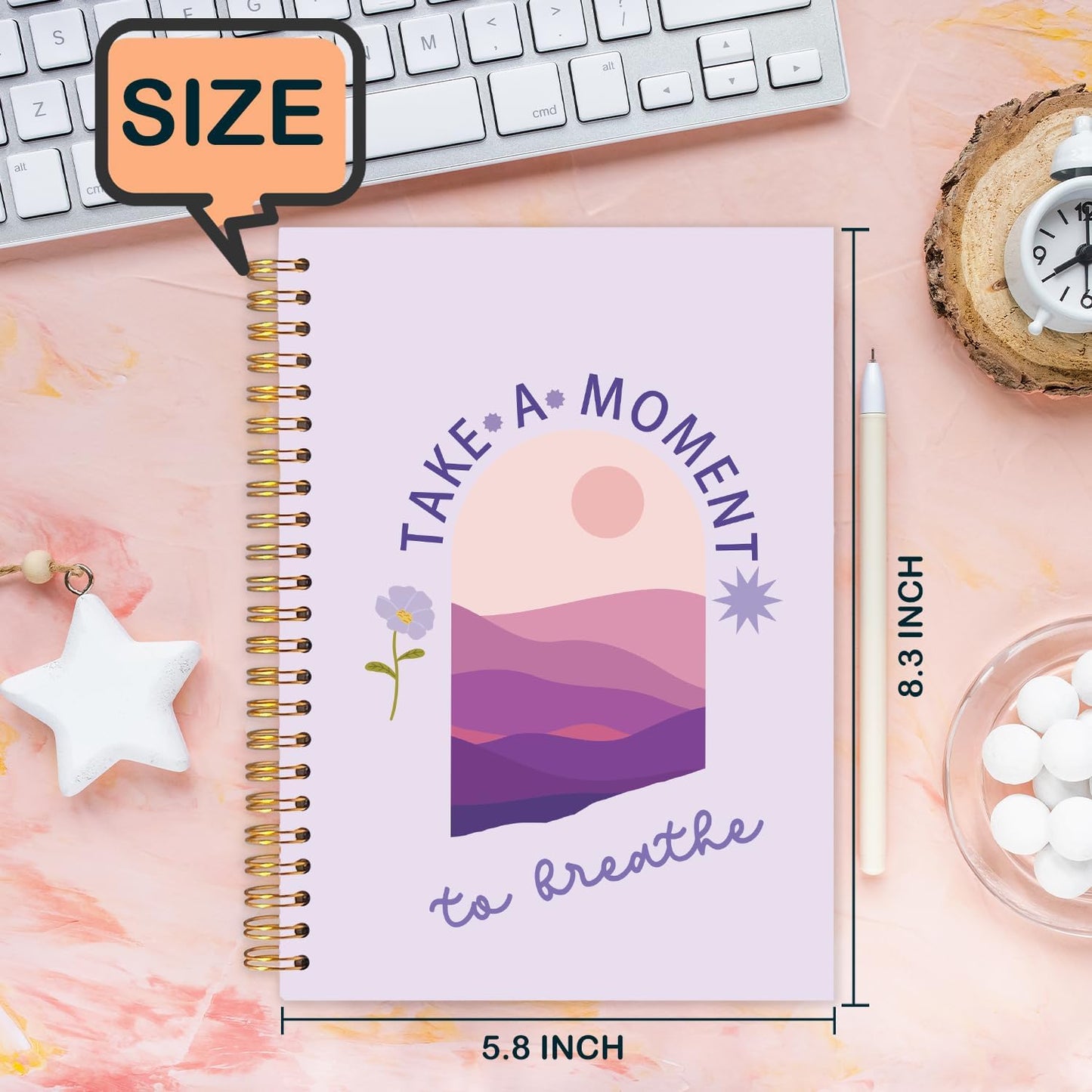 FDHSPAAM Purple Mental Health Spiral Journal Notebook 5.5x8.3in, Take A Moment to Breathe Inspirational Notebooks for Note Taking, Therapy Office Must Haves, Hardcover Notebook Journal