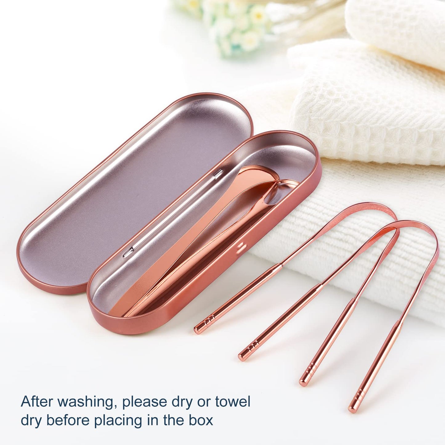 MORGLES Copper Tongue Scraper, 4Pcs Tongue Scraper with Case Medical Grade for Adults