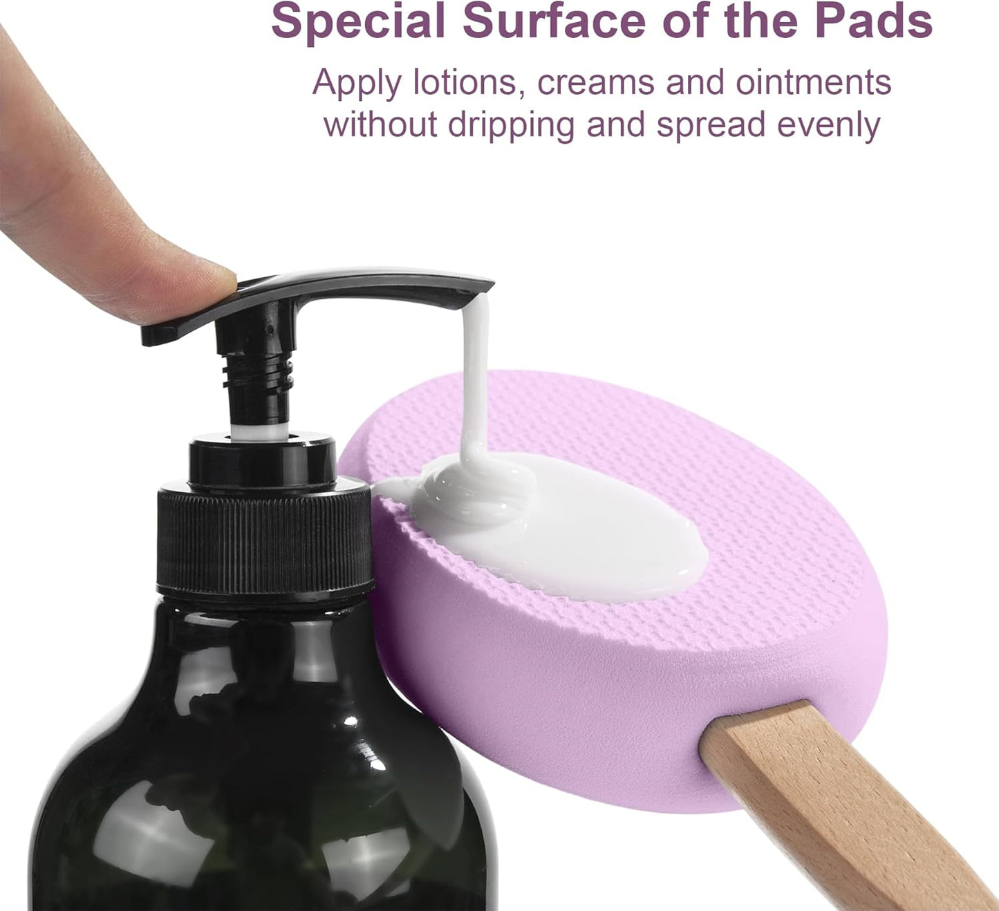 AmazerBath Lotion Applicator for Back, Feet, 4 Replaceable Pads with Long Handle, Back Sunscreen Applicator for Elderly, Women, Apply Cream Medicine Skin Cream Moisturizer Sunscreen Tanner, Purple