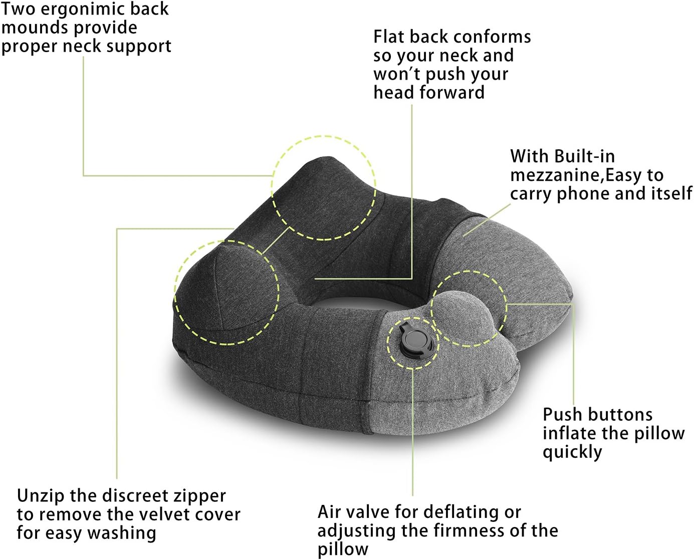 Inflatable Travel Neck Pillow, Best Airplane Neck Pillow for Long Flight Sleeping,Soft 100% Cotton Travel Pillow for Plane Head Rest, Portable Traveling Essentials