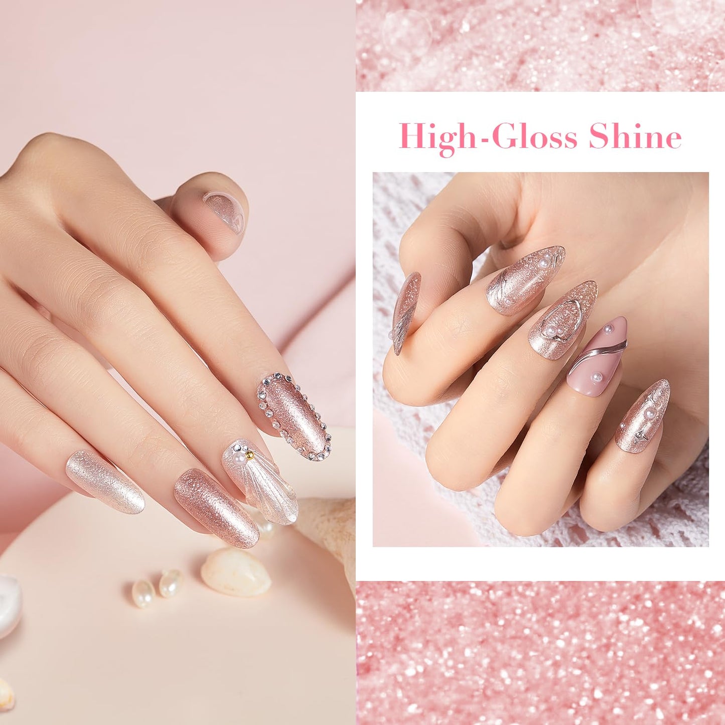 AZUREBEAUTY Nail Polish Set, 4 Colors Nude SKin Glitter Pearl Long Lasting All Season Quick Dry Natural Fingernail Lacquer Strengthening Treatment Kit 10ML with Top Coat DIY Salon at Home