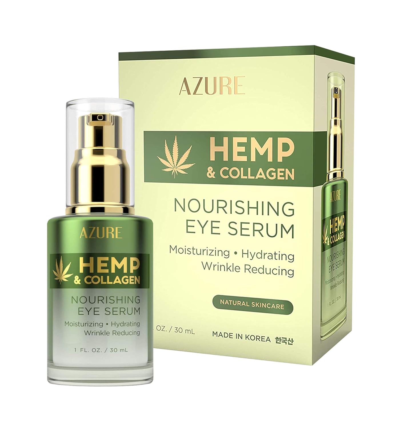 AZURE Hemp & Collagen Nourishing Eye Serum - Moisturizing, Firming & Toning | Reduces Wrinkles, Fine Lines & Under Eye Bags | Restores Tired, Dehydrated Skin | Made in Korea - 30mL / 1 fl.oz.