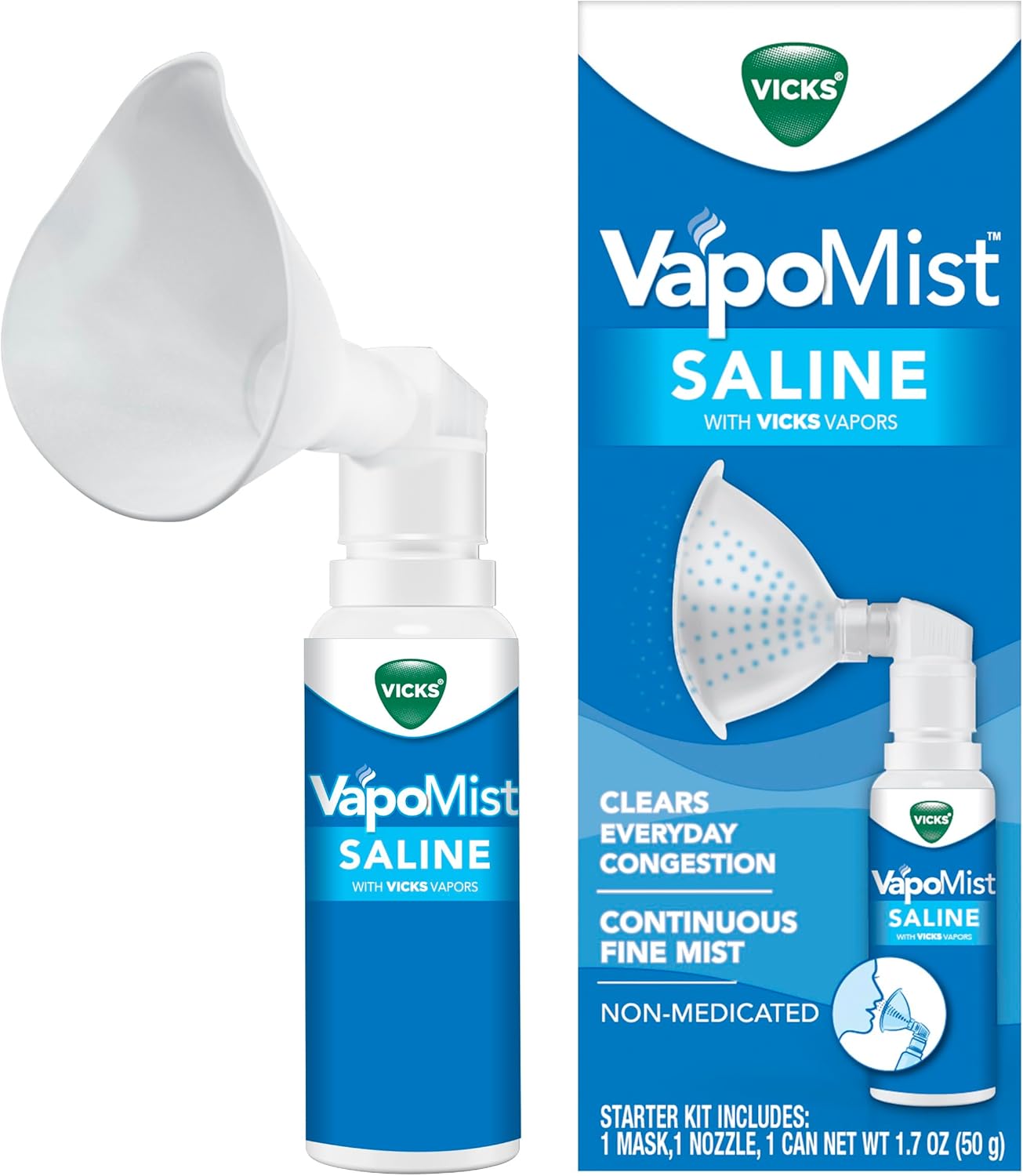 Vicks VapoMist Saline, Gentle Saline Mist with Soothing Vicks Vapors, Non- Medicated, 1.7 oz