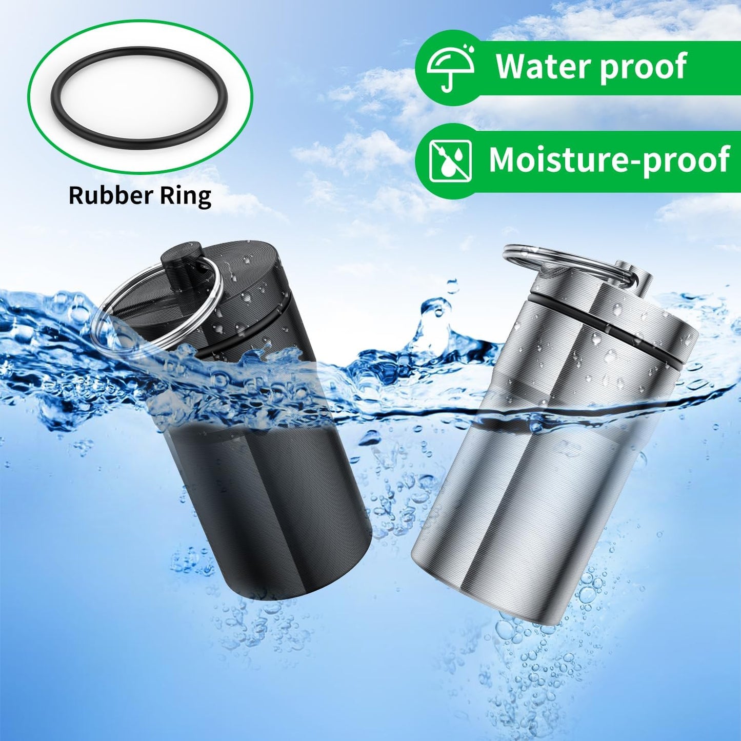 Portable Pill Case Keychain (2 Pack), Waterproof Aluminum Pill Box for Round Glucose Tablets & Critical Medicine, Small Pill Holder Travel Pill Container Bottle with Carabiners