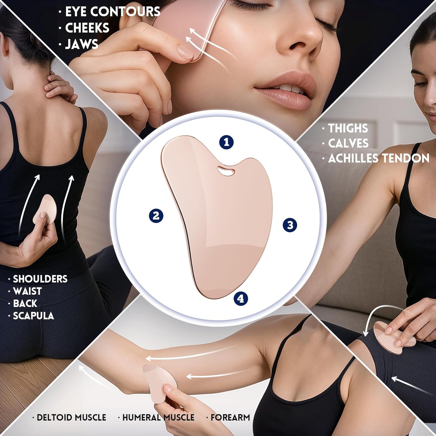 Yeamon Gua Sha Facial Tools and Face Roller Set, Facial Massage Tool for Women’s Skincare Routine,Cooling Stainless Steel Face Sculpting Eyes Roller Guasha for Daily Use or Self-Care Gift for Women