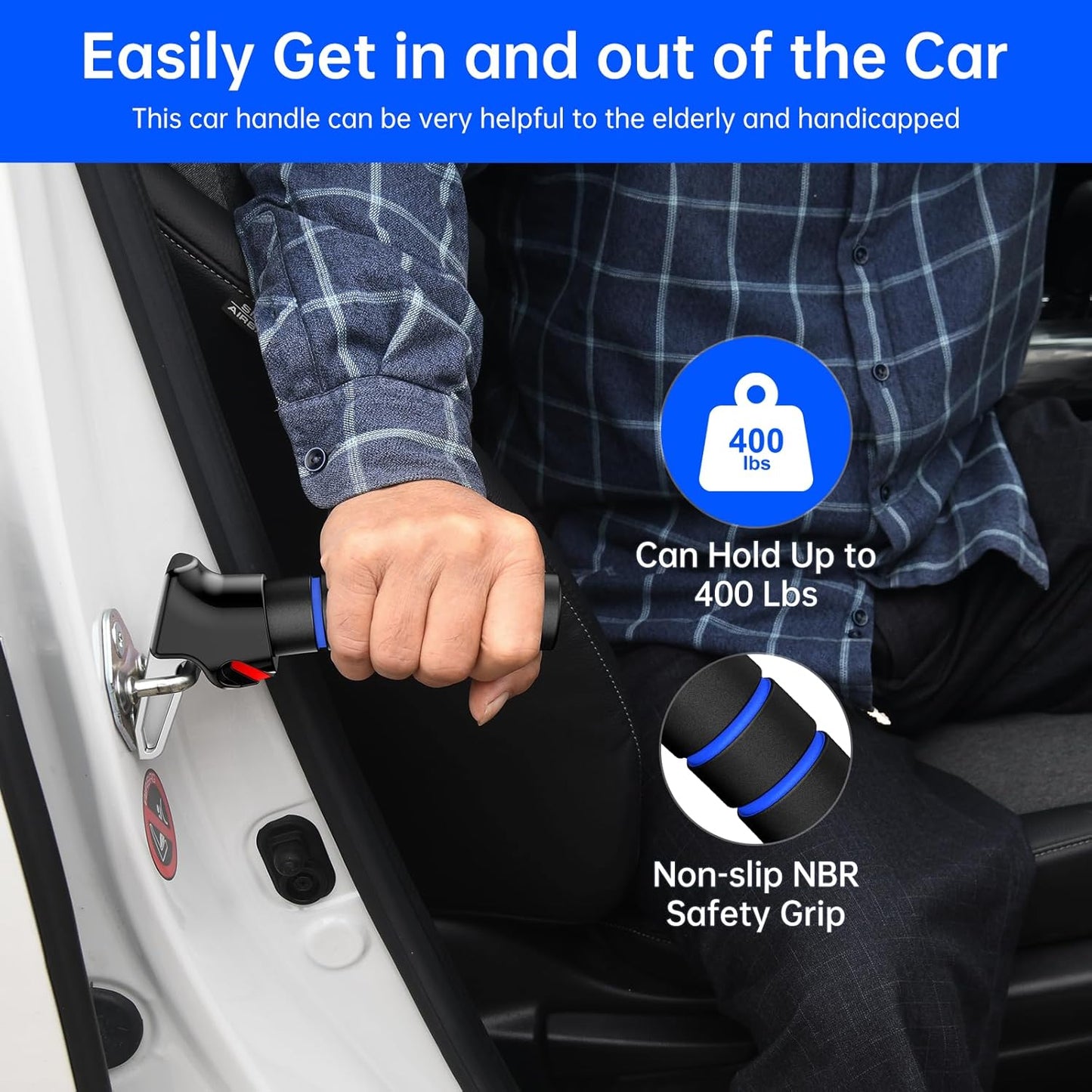 SYMYNELEC Car Door Handle for Elderly: Non-Slip Grip and Sturdy Assist Support - Fits Most Vehicles for Easy Getting in and Out of Car - Helpful for Seniors Handicapped Pregnant Women Children
