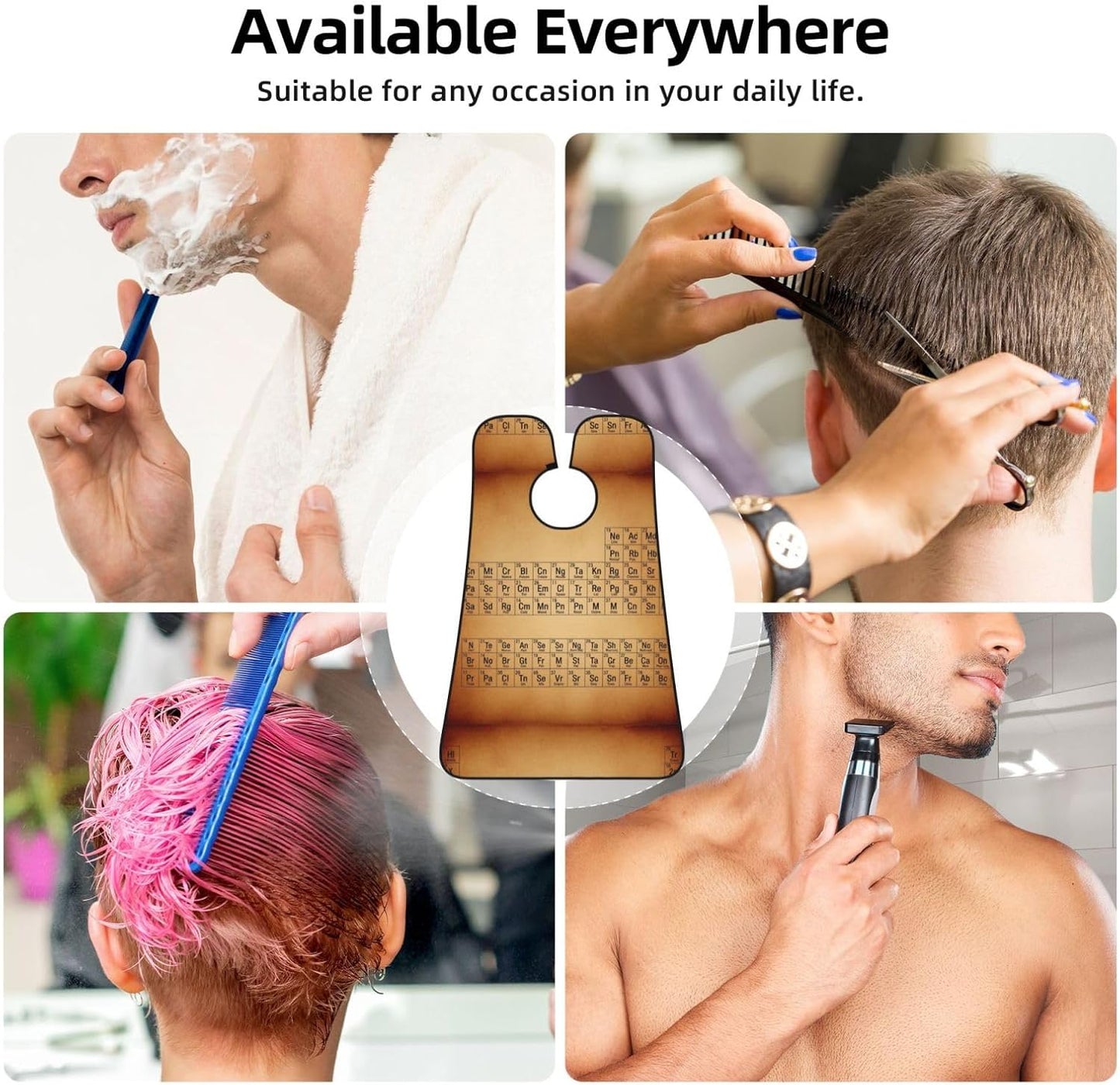 Adjustable Beard Bib, Non-Stick Hair Catcher Cape for Men's Shaving, Waterproof with 2 Suction Cups, Retro Vintage Map Periodic Table of The Elements Shave Bib