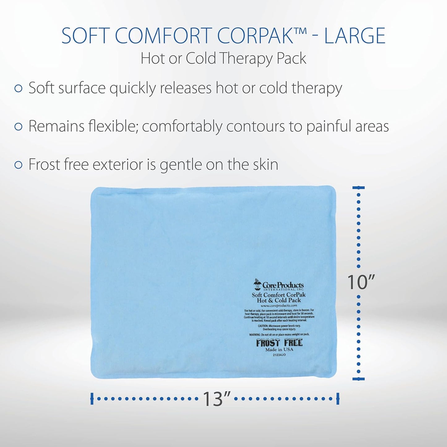 Core Products Soft Comfort CorPak – Reusable Hot & Cold Therapy Pack, Ice Pack for Injuries, No-Frost Compress for Muscle, Back & Joint Pain Relief – 10" x 13", Made in USA
