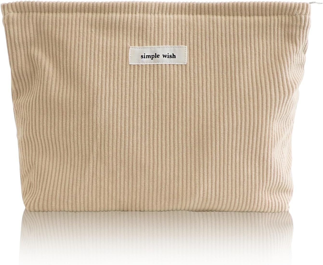 Wudygirl Makeup Bag Corduroy Cosmetic Bag for Women Large Capacity Makeup Pouch Travel Toiletry Bag Portable Make-up Organizer Zipper Handbag Pouch (Khaki)