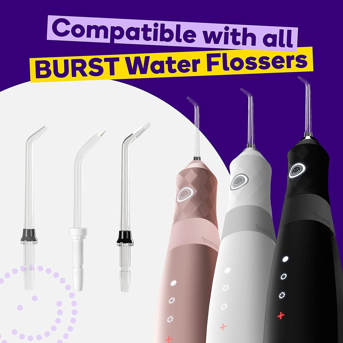 BURST Electric Water Flosser Replacement Tips (Classic/2 Pack) | for Fresh Breath & Healthy Gums | Plaque Removal Between Teeth, Braces & Dental Work