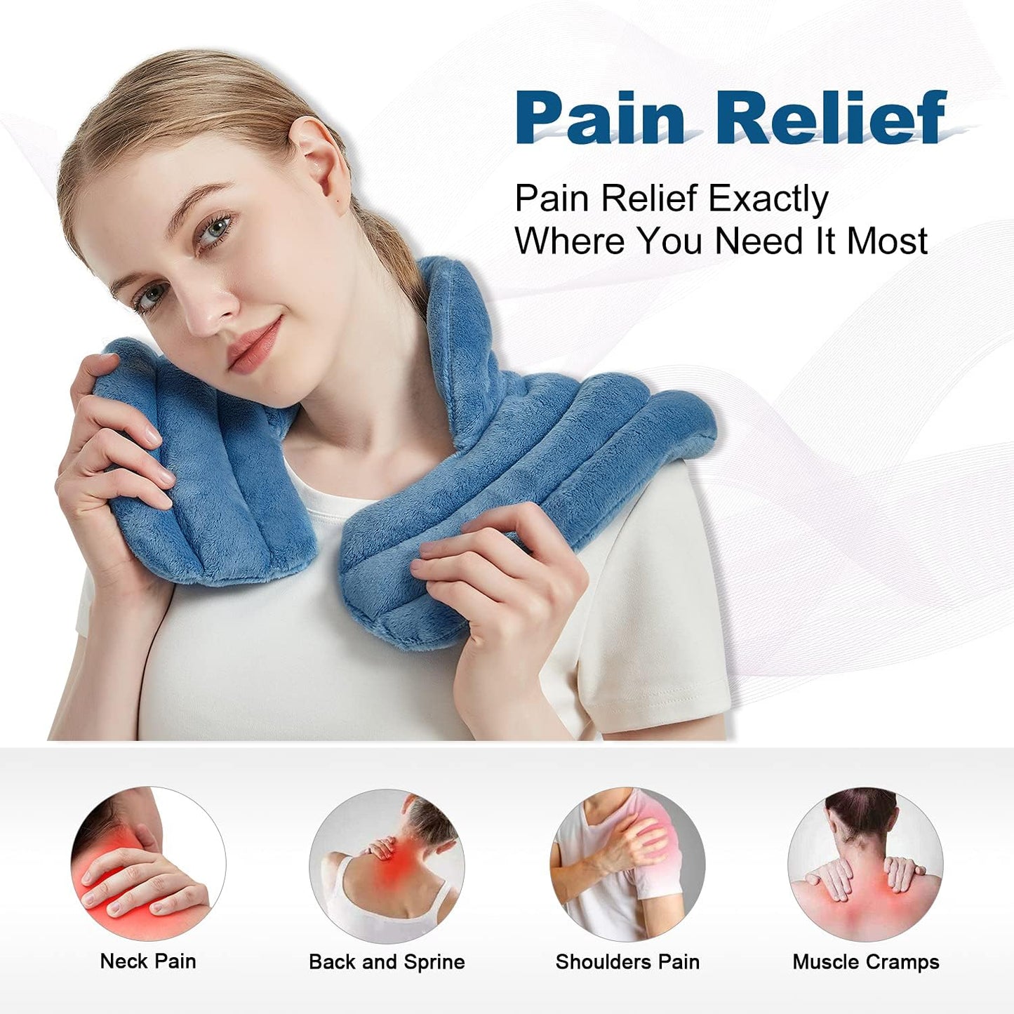 Neck Heating Pad Microwavable for Shoulders, Warmer Wrap Microwave Heating Pad for Neck and Shoulders for Pain Relief (Light Blue)