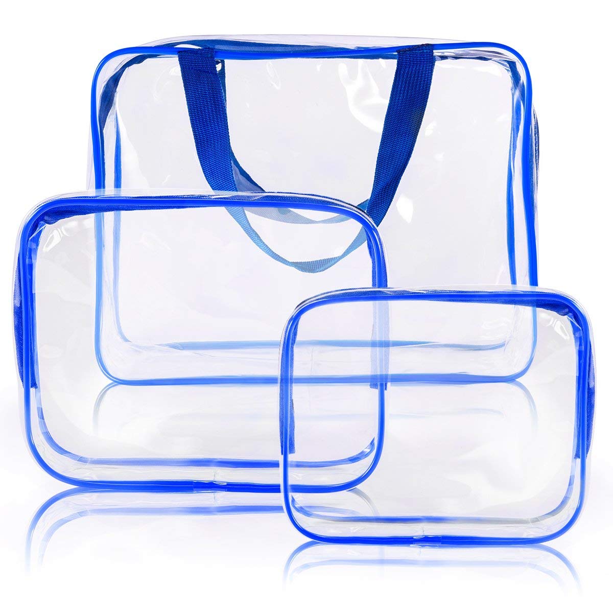 5Pcs Crystal Clear PVC Travel Toiletry Bag Kit for Women Men, Waterproof Vinyl Packing Organizer Storage Bags with Zipper Handle Straps, Cosmetic Pouch Carry on Airport Airline Compliant Bag Handbag