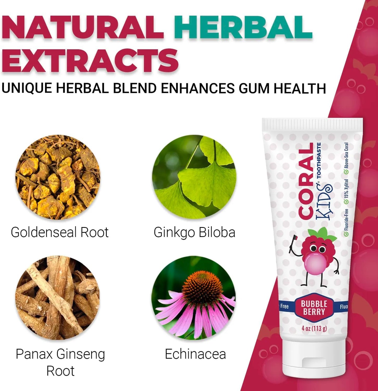 Coral White Kids Bubble Berry Fluoride Free Toothpaste - 4 Ounces (3 Pack)