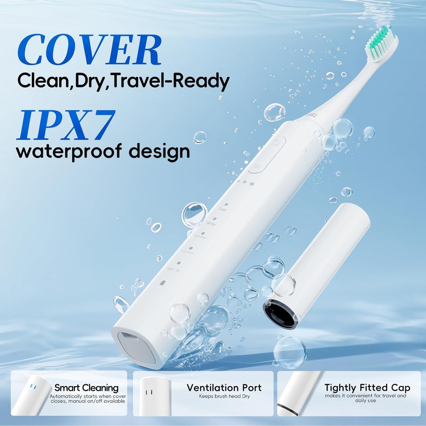 SEIGA Sonic Electric Toothbrush for Adults,5 Cleaning Modes & 3 Intensities,Rechargeable Travel Toothbrush with 2 Brush Heads,Built-in 2 Min Smart Timer,IPX7 Waterproof,One Charge for 60 Days